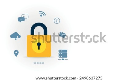 Lock sign on white background, cyber security, internet privacy, copy space for text