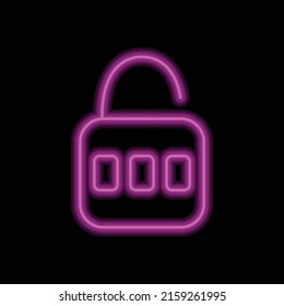 Lock simple icon vector. Flat design. Purple neon style on black background.ai