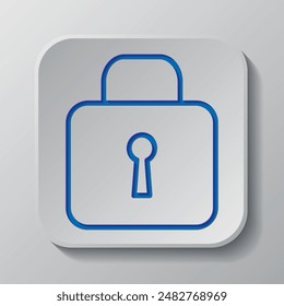 Lock simple icon vector. Flat design. Paper cut design. Cutted blue symbol with shadow. Gray badge button, gray background.ai