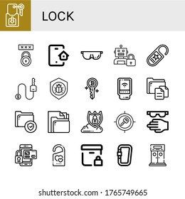 bloquear el conjunto de iconos simples. Contiene iconos como Key, Password, Smart house, Protective, Lock, Do not perturus, Antivirus, Detector, File, Secure, se pueden utilizar para web, móvil y logotipo