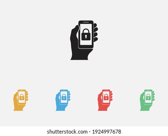 Lock in a smart phone icon. Mobile phone security icon. Identification and protection symbol. Secure lock mobile phone symbol. Set of colorful flat design icons.