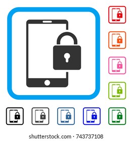 Lock Smartphone icon. Flat grey iconic symbol in a blue rounded frame. Black, gray, green, blue, red, orange color variants of Lock Smartphone vector. Designed for web and software UI.