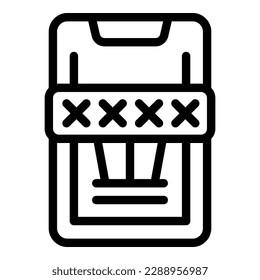 Sperren Sie die Umrisslinie des Smartphone-Symbols. Serversystem. Online-Sicherheit