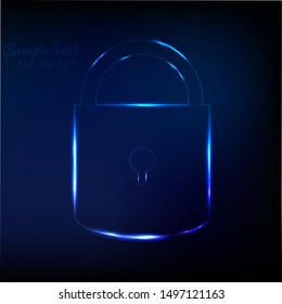 Lock symbol abstract neon.Security cyber digital concept Abstract technology background protect system innovation vector illustration.