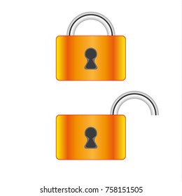 Lock symbol, in the form of a lock. The lock is open and locked. Locking, security. In the middle of the lock there is a hole for the key.