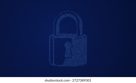 Bloquear símbolo feito de uns e zeros em um fundo de matriz escura para o conceito de cibersegurança