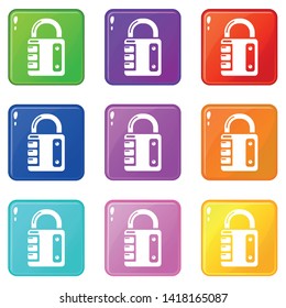 Lock system icons set 9 color collection isolated on white for any design