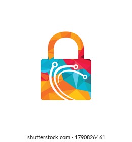 Lock Tech Logo Design Template. Cyber security logotype.