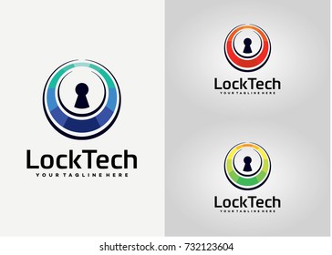 Lock Tech Logo Template Design. Creative Vector Emblem for Icon or Design Concept