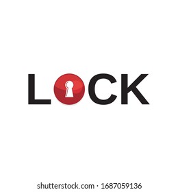 Lock Typography Design Vector With Key Hole Symbol