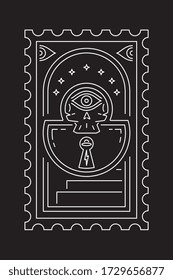 Lock to the unknown white on black background line art vector design, symbol and element. Back to 80-90s style, modern trend design style. Bright signboard, night advertising. Vector illustration.