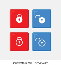 Bloquear y desbloquear un conjunto de iconos 3d vector de tendencia moderna en el estilo de morfismo de vidrio con gradiente. La colección incluye 4 iconos en un solo estilo de negocio, finanzas, sitio web, etc.