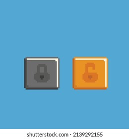 Lock And Unlock Box In Pixel Style