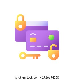 Lock and unlock card vector flat color icon. Safety money transaction. Credit card security system. Bank personal account protection. Cartoon style clip art for mobile app. Isolated RGB illustration
