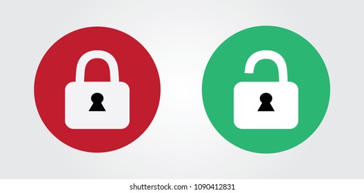 Lock and unlock easy icon. Green and red lock icon. Flat vector