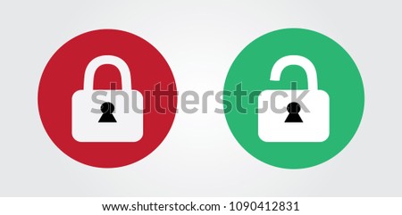 Lock and unlock easy icon. Green and red lock icon. Flat vector