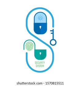 Lock and unlock with fingerprint identificaton icon set. Security system concept. Vector illustration outline flat design style.