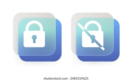 Lock and unlock glass morphism icon. Security vector symbol