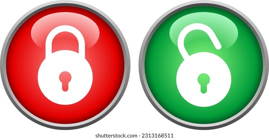 lock and unlock glossy button vector