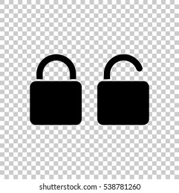 Lock and unlock Icon. Black icon on transparent background.