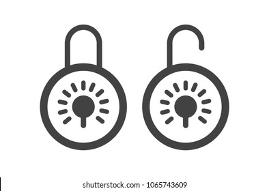 Lock and unlock icon design. Flat design illustration. Two variants of padlocks open and closed. Web design item. 