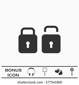 Lock and Unlock icon flat. Black pictogram on white background. Vector illustration symbol and bonus button
