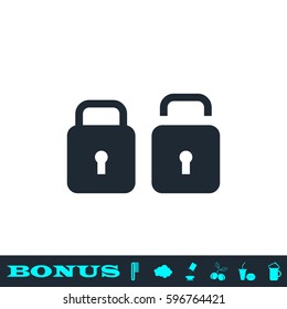 Lock and Unlock icon flat. Black pictogram on white background. Vector illustration symbol and bonus button