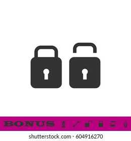 Lock and Unlock icon flat. Black pictogram on white background. Vector illustration symbol and bonus button