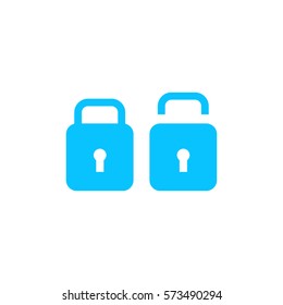 Lock and Unlock icon flat. Blue pictogram on white background. Vector illustration symbol