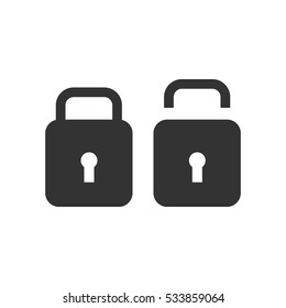Lock and Unlock icon flat. Illustration isolated on white background. Vector grey sign symbol