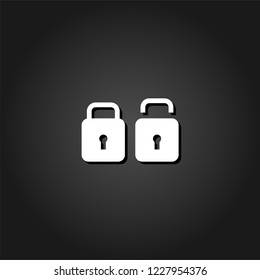Lock and Unlock icon flat. Simple White pictogram on black background with shadow. Vector illustration symbol