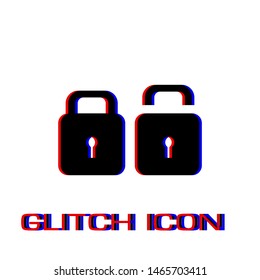 Lock and Unlock icon flat. Simple pictogram - Glitch effect. Vector illustration symbol