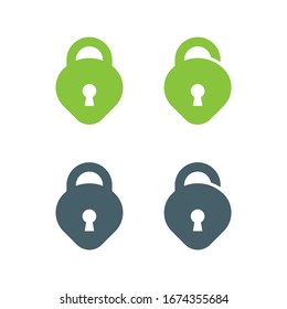 Lock unlock icon. Green and gray lock icon. Flat vector stock illustration