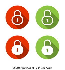 Lock and unlock icon with long shadow. Privacy protection sign symbol