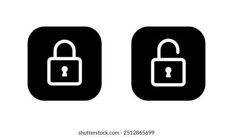 Lock and unlock icon on black square. Padlock concept