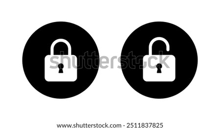 Lock and unlock icon on black circle. Padlock concept