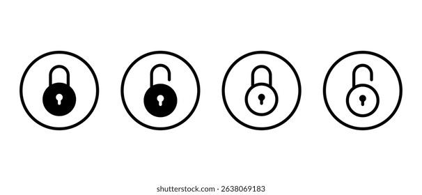 Lock and unlock icon on circle line. Security padlock, privacy protection sign symbol
