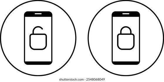 Icono de bloqueo y desbloqueo en la pantalla del teléfono. icono de seguridad móvil. Icono de Contraseña protegida
