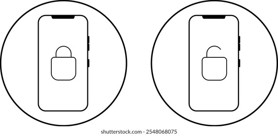 Icono de bloqueo y desbloqueo en la pantalla del teléfono. icono de seguridad móvil. Icono de Contraseña protegida
