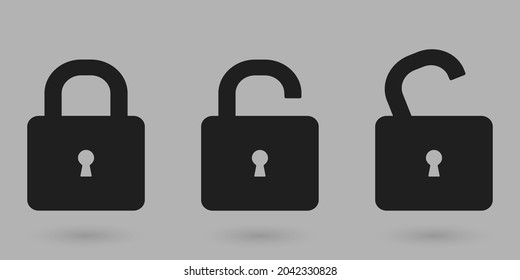 Lock and unlock icon. Padlock icon isolated on grey background. Vector Illustration.