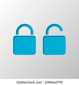Lock and unlock Icon. Paper design. Cutted symbol with shadow