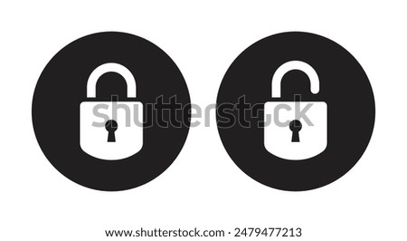 Lock and unlock icon privacy symbol set in black and white color in lower curve style. Set of close and open locks. Lock icon collection. Locked and unlocked black icon.