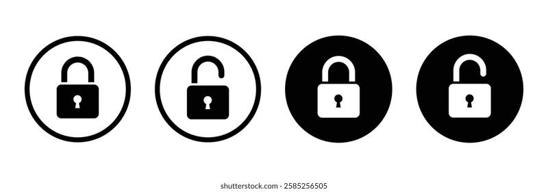 Lock and unlock icon. Security system, open and closed lock symbol privacy symbol. Padlock icon collection. Padlock icon vector. Encryption icon. Security symbol. Vector illustration. 
