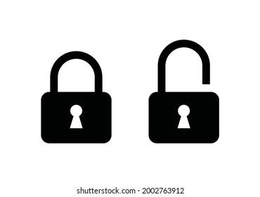 Bloquear el icono de desbloqueo establece el color negro aislado en el fondo blanco. Ilustración vectorial de estilo plano de iconos de candados bloqueados y desbloqueados. Icono de protección.