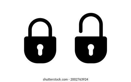 Bloquear el icono de desbloqueo establece el color negro aislado en el fondo blanco. Ilustración vectorial de estilo plano de iconos de candados bloqueados y desbloqueados. Icono de protección.