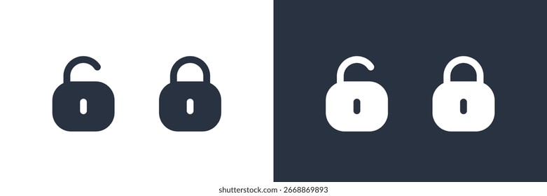 Lock and Unlock Icon Set, Minimalist White Padlock Symbols, Locked and Unlocked Security Illustration, Editable Vector Icon for Security Design.