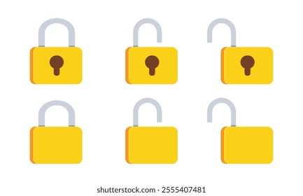 Lock and Unlock icon set. Padlock open and closed. Locked and unlocked icon. protection and security symbol. 