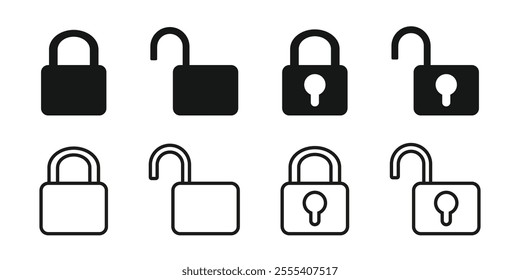 Lock and Unlock icon set. Padlock open and closed. Locked and unlocked icon. protection and security symbol. 