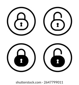Conjunto de iconos de bloqueo y desbloqueo. Símbolo de signo de protección de privacidad en línea circular