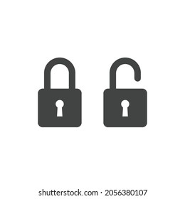 Lock and unlock icon. Simple solid style. Locker, open, closed, padlock, key, symbol, private, web, flat, password, safety, secure concept. Vector illustration isolated on white background EPS 10